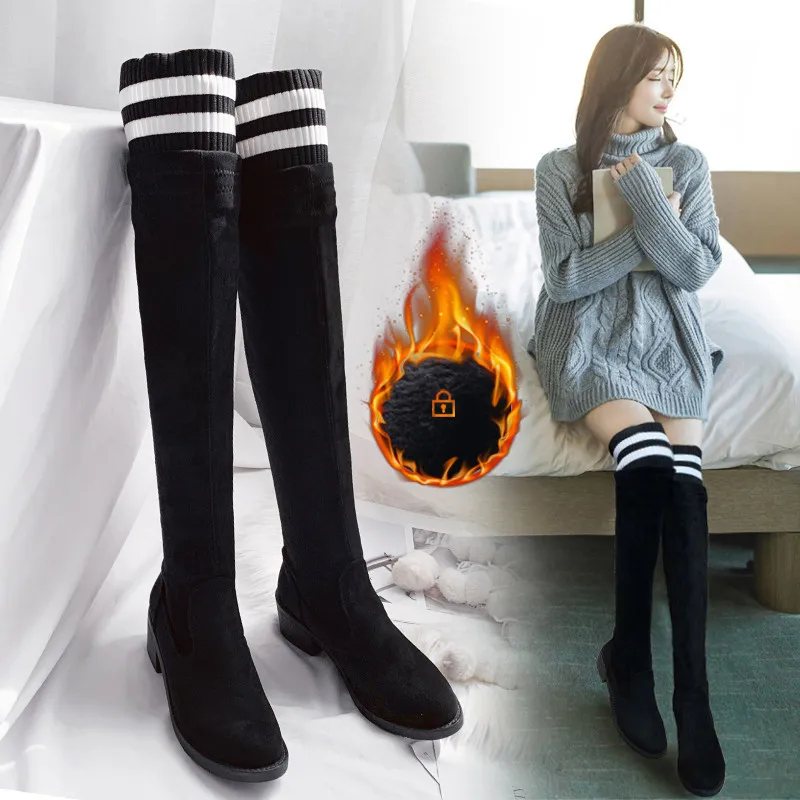 

Over-the-knee Boots 2019 New Style Winter plus Velvet Autumn Online Celebrity Short-height Thin Stretch Boots Boots Children