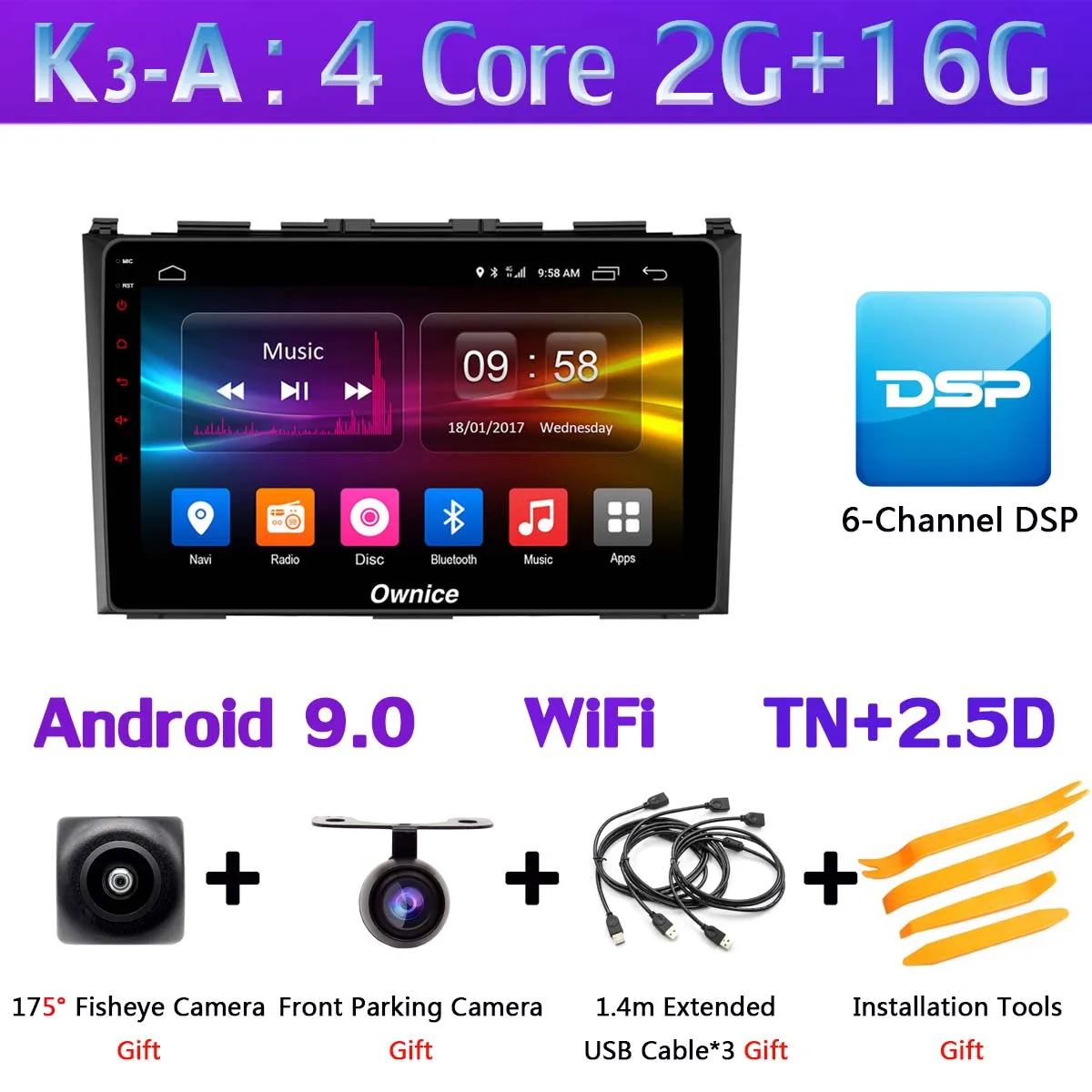 K3-A 360 ° камера Android 9,0 4G ram+ 64G rom gps радио SPDIF DSP CarPlay Автомобильный плеер для Honda CRV CR-V 2006 2007 2008 2009 2010 2011 - Цвет: K3-A