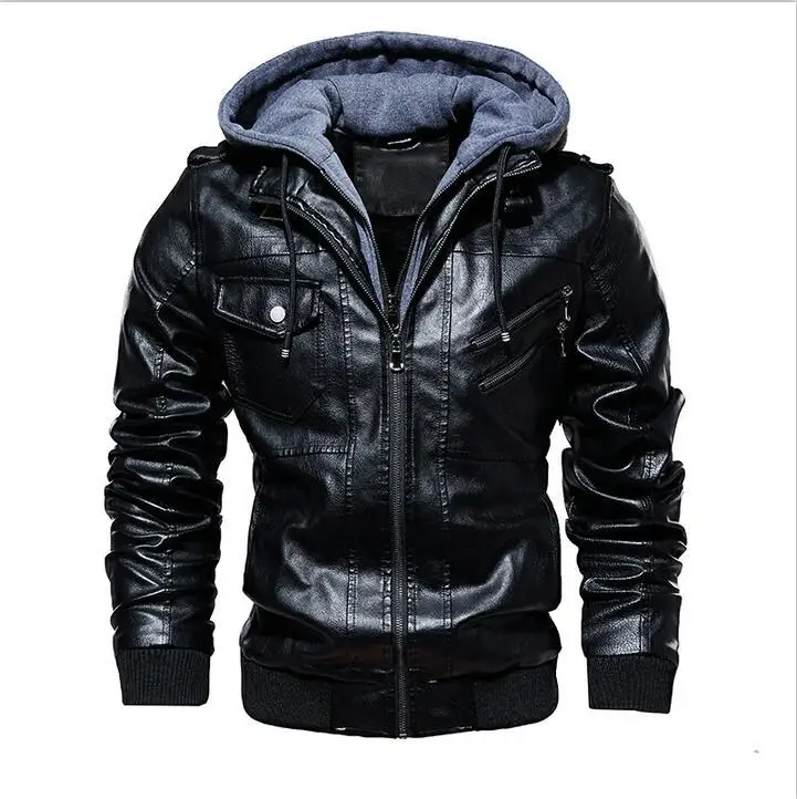 Куртка из искусственной кожи для мужчин, винтажная косой молнией, мотоциклетная кожаная куртка-бомбер, мужской женский жакет Masculino Couro - Цвет: Black