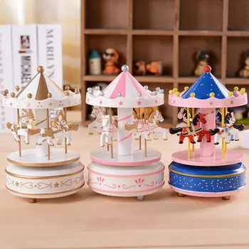 

Electric Wooden Merry Go Round Horse Christmas Birthday Gift Clockwork Mechanism Carousel Music Box Not Need