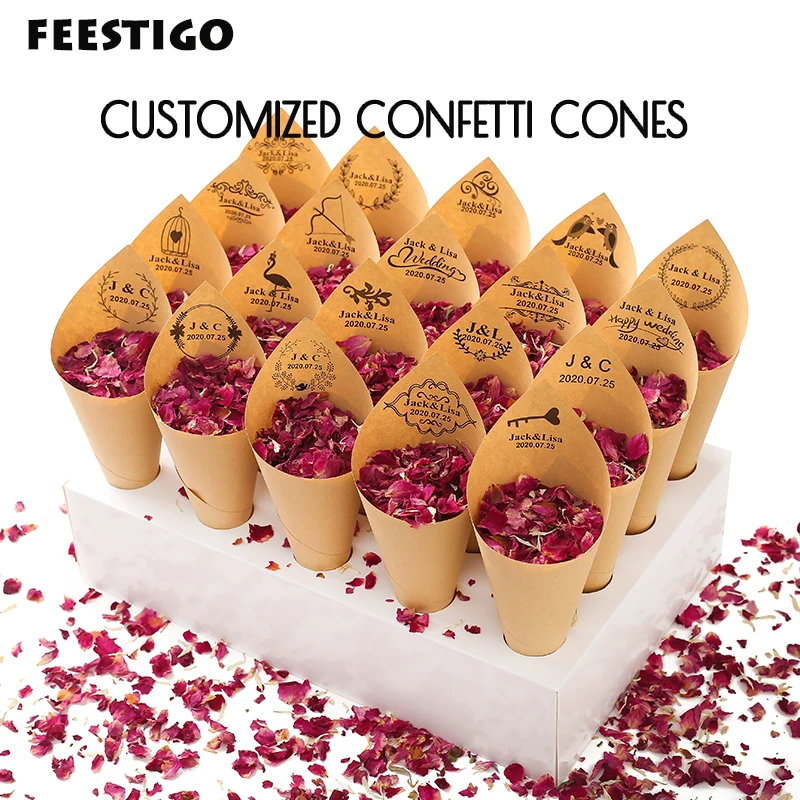Personalized confetti cones 100 natural biodegradable rose dried