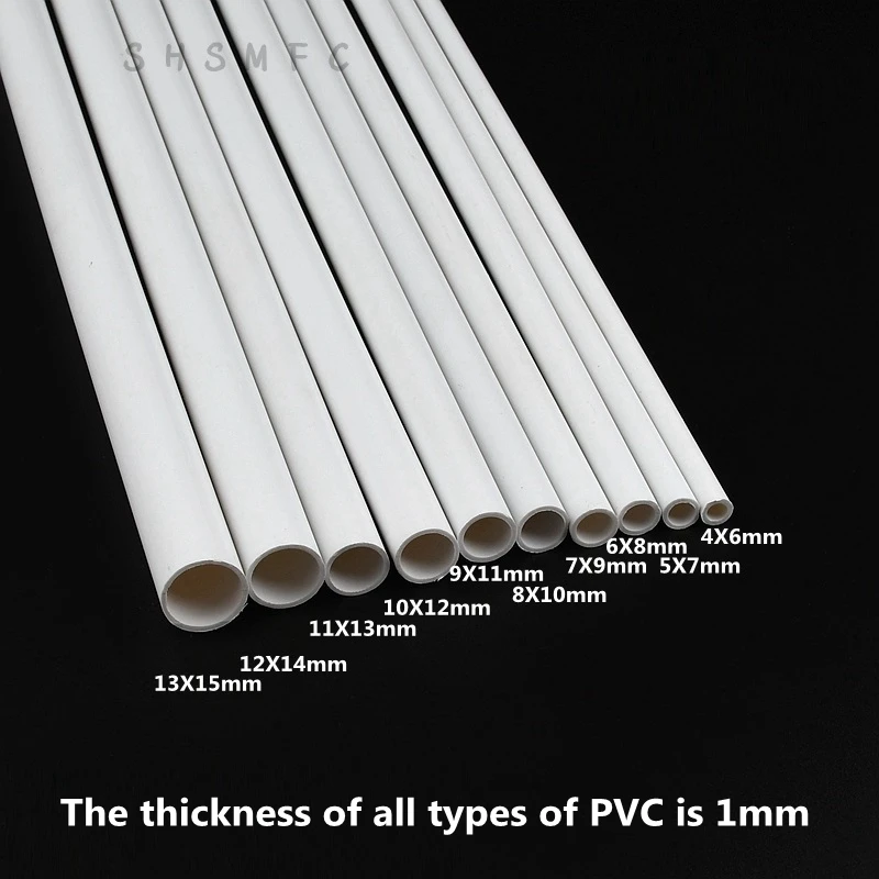 Set of 2 PVC Pipes for Aquarium and Garden Irrigation - 50cm Length, Assorted White and Black, 5-16mm Diameter