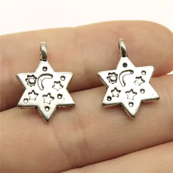 

WYSIWYG 15pcs 20x14mm Moon And Star Charms Pendant DIY Jewelry Findings Antique Silver Color