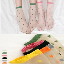 2020 Women Female Sweet Heart Cute Sock Fashion Summer Spring  Nylon Transparent Mesh New Ankle Socks