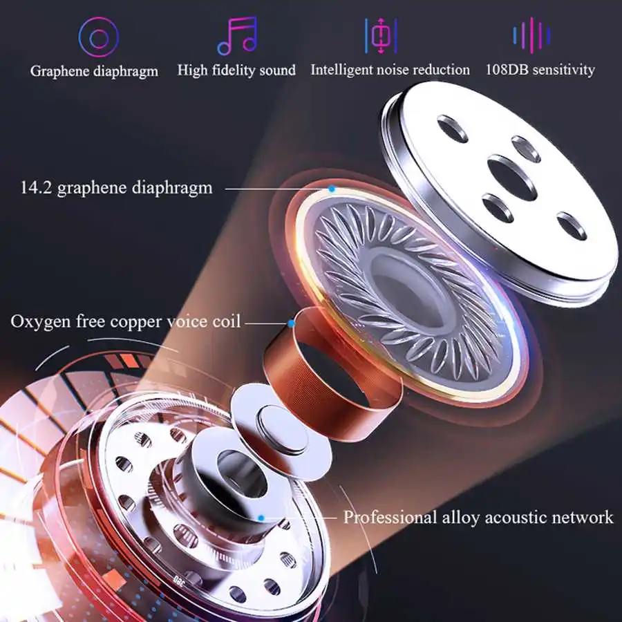 CLAITE TWS bluetooth 5.0 Earphone Display HiFi Stereo Smart Touch Gradation Graphene Heavy Bass IPX7 Waterproof Earbus