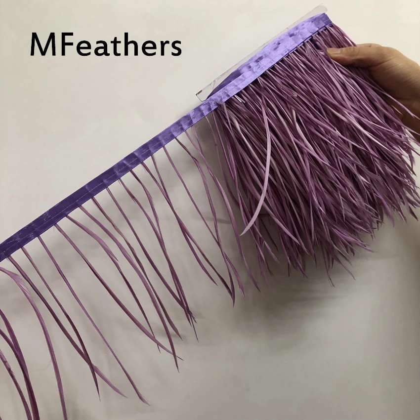 

5 meters/lot light purple dyed real goose biot feather trims 15-20cm 6-8inch width Geese duck feather fringes trimming on satins