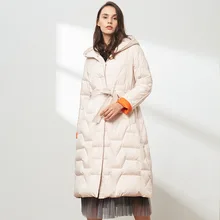 

2021 Long Sleeve Temperament Belt White Down Jacket for Women New Winter Hooded Commuter OL Ladies Goose Down Coat Elegant