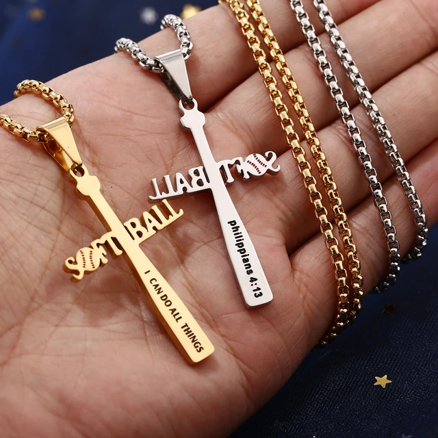 Made in USA Baseball Bat and Ball Cross Necklace | Amazon.com