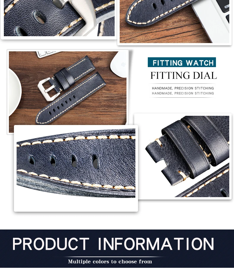 Pstary кожаный ремешок ручной работы в стиле ретро, кожаный ремешок для часов, подходит для мужчин PAM111 441 20 мм 22 мм 24 мм, королевский синий