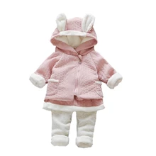 Зимний бархатный костюм для новорожденных плотное пальто с капюшоном+ штаны комплект из 2 предметов для маленьких девочек брендовые хлопковые фланелевые теплые комплекты для отдыха для малышей