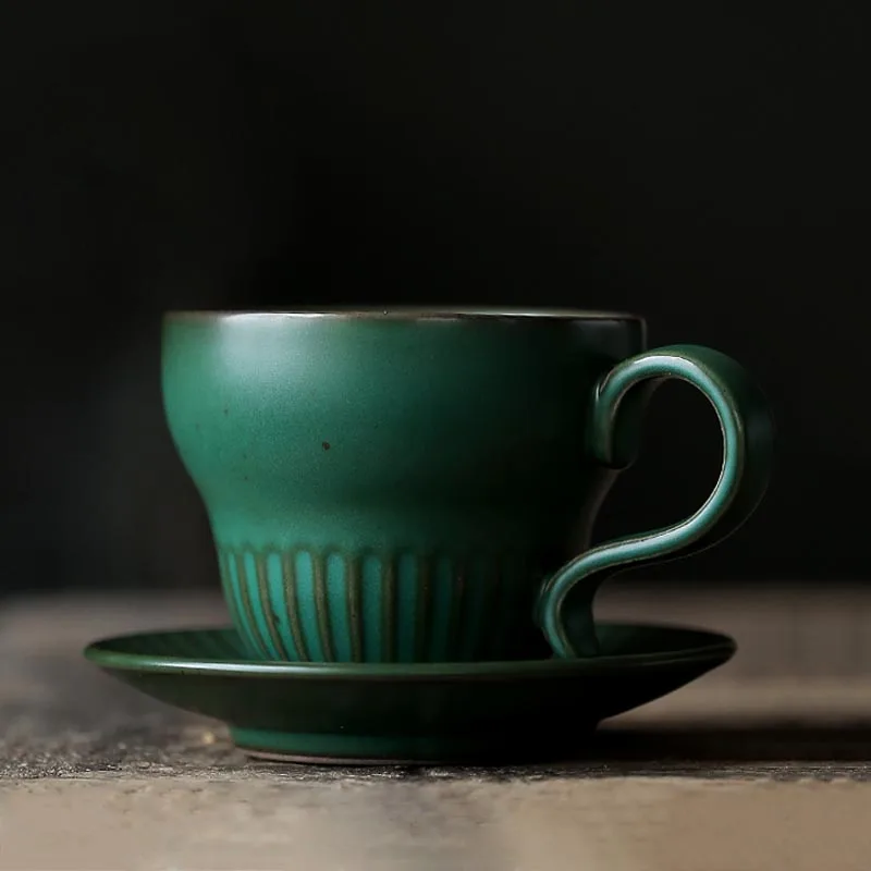200/210 мл винтажная зеленая керамическая грубая керамика кофейная чашка набор рукоятки посуда для напитков кофе молоко чай чашка Вода Кружка послеобеденный чай Кружка