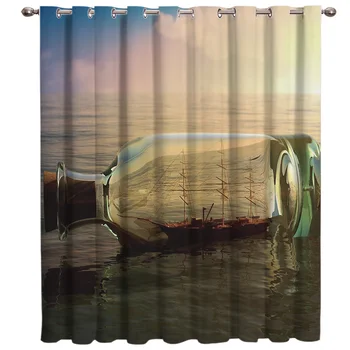

Vintage Marine Style Floating Bottles Ship Window Curtains Living Room Curtain Rod Kitchen Drapes Fabric Indoor Home Decoration