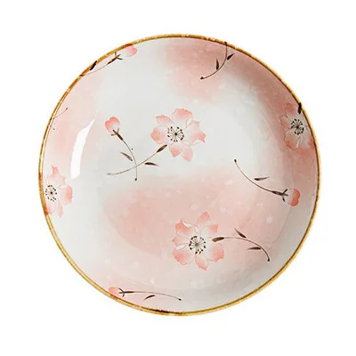 Flora Ceramica тарелка для завтрака диск оригинальность сливы узор посуда Квадратная тарелка глубокие блюда и блюда обеденные тарелки - Цвет: 18cm Round pink