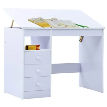 

Fashion Children Drawing Study Desk Tiltable Desktop Computer Office Desk Student Adjustable Tilt Top Combination Desktop White