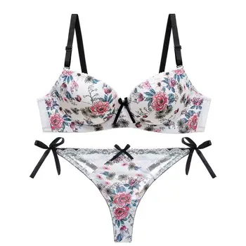 

Women Sexy Lace Bra Girls Lovely Lingerie Set Push Up Bras Bralette Tempting Panties Bow Brassiere Female Floral Underwear 40B#F