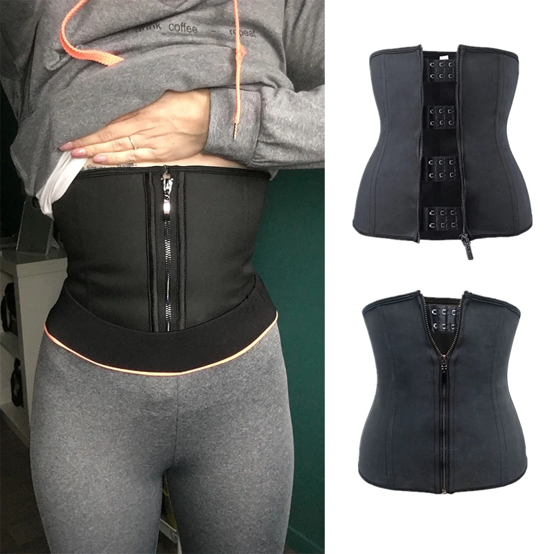 Корсет женский латексный для похудения утягивающий пояс на молнии живот 9