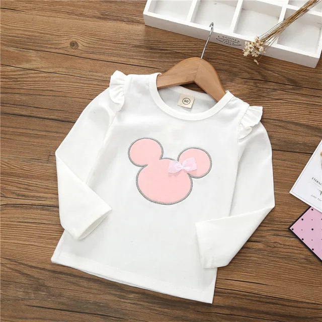 2-6Year Baby Girls Long Sleeve T-shirt Bottoming Shirt Children Spring and Summer Autumn Long Sleeves Cartoon T-shirt Kids T0723-white