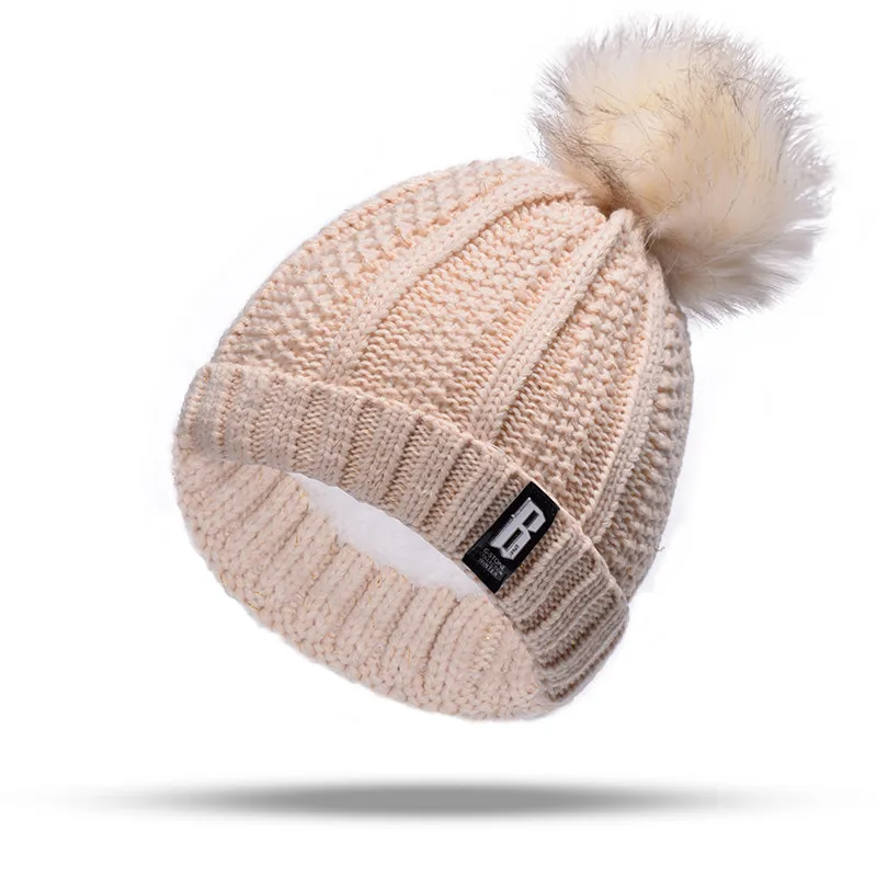 Khaki Hat Вязаная шапка, стиль, шерсть плюс бархатный шарф, комплект из двух предметов, толстые зимние шапки, регулируемые, с надписью, золотой, большой Hairball Dome - Цвет: Khaki Hat