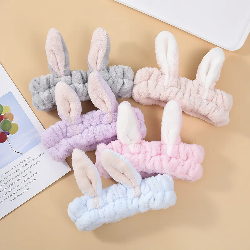 

Girls Flannel Cute Rabbit Ears Headband Women Turban Candy Color Simple Masking Hair Band Fashion Wash Face Headbands Headwear