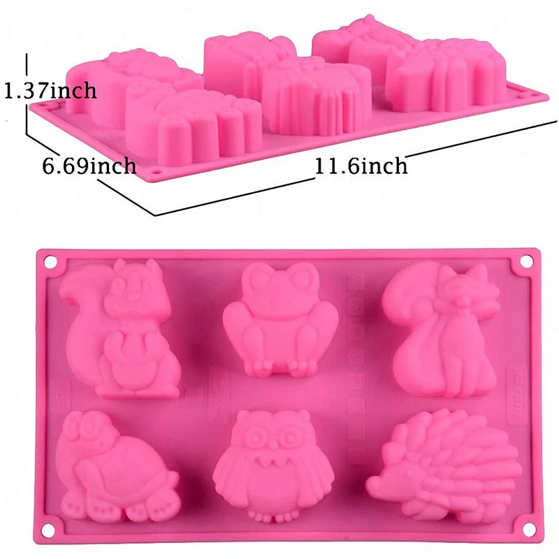 1Pcs Forest Animals Silicone SoapMold Squirrel Frog Fox Turtle Owl Hedgehog Tray for Ice Cube, Jello, Cake Soap Making