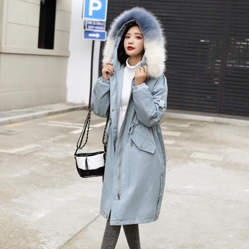 

2019 Korean Style Lambs Wool Coat Mid-length And rong da Fur Collar Hooded Cotton-padded Clothes Women's Winter Extra-large