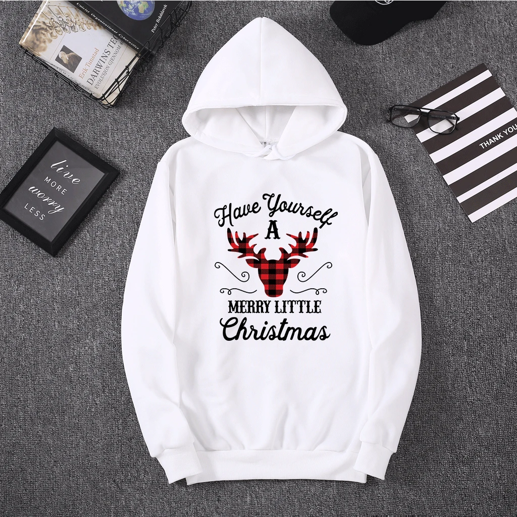 

Hillbilly Harajuku Christmas Hoodie Yourself A Little merry Christmas Sweatshirt Women Hooded Collar Autumn Winter Hip Hop Tops