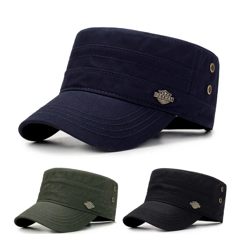 

2020 Branded Men Military Cap Summer Autumn Casual Cadet Hat Washed Cotton Flat Top Caps Female Vintage Army Hats Bone Man Cap