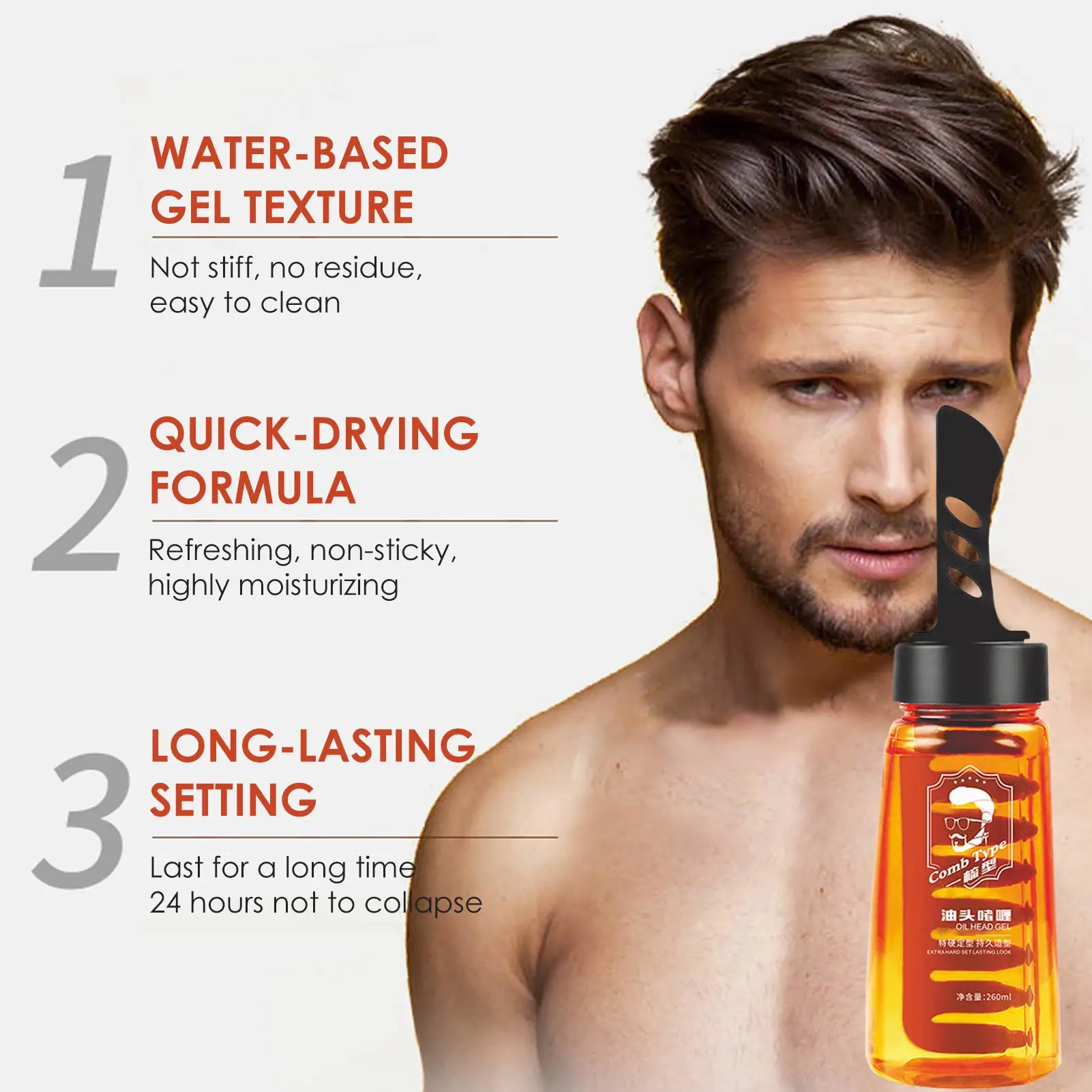 100ml Men Hair Styling Gel, Oil Head Hair Cream With Wide Tooth Comb for  Slicked Back Hair, Strong Hold Power Hair Oil for Hair Styling