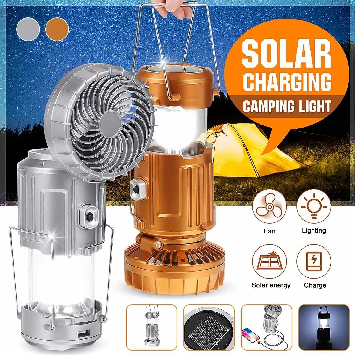 Solar LED Camping Light USB Rechargeable Mini Fan Stretching Portable  Lantern Outdoor Waterproof Emergency Lighting Tent Light - AliExpress