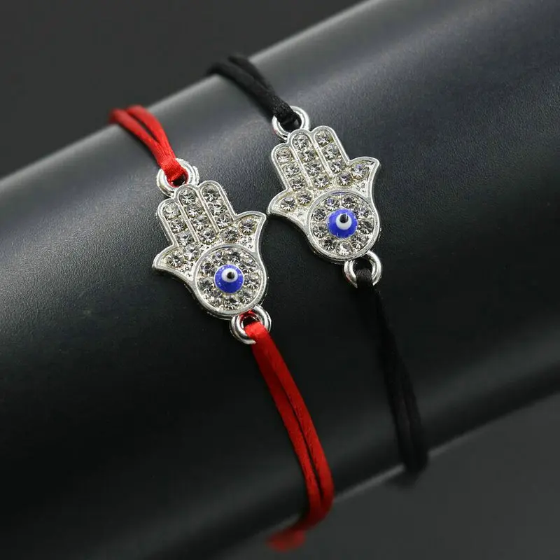 Женский браслет Hamsa Fatima Hand красная веревочная нить String плетеный с фианитом на
