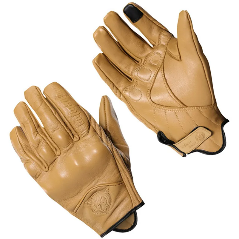 

Men Women Genuine Leather Motorcycle Gloves Touch Screen Windproof Outdoor Full Finger Motocross Bike Gloves Vintage XXL