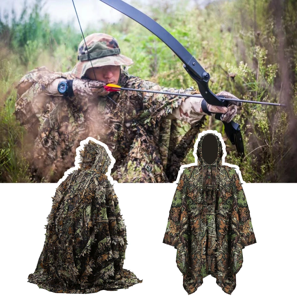 3D камуфляжные костюмы снайперская охотничья одежда moro camuflagem рубашка ghillie костюм листья пончо плащ скрытый плащ Военная униформа
