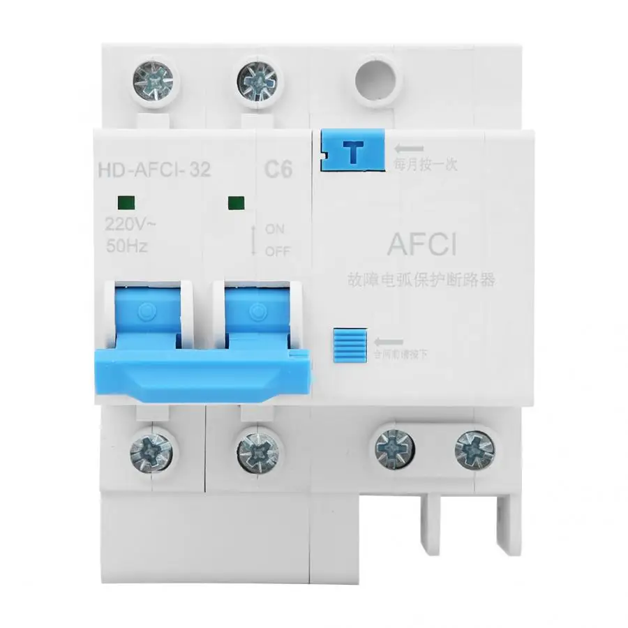 Электрическая защита от протечек 2P AFCI Arc выключатель бытовой DIN рейка AFDD 230 В 6A 10A 16A