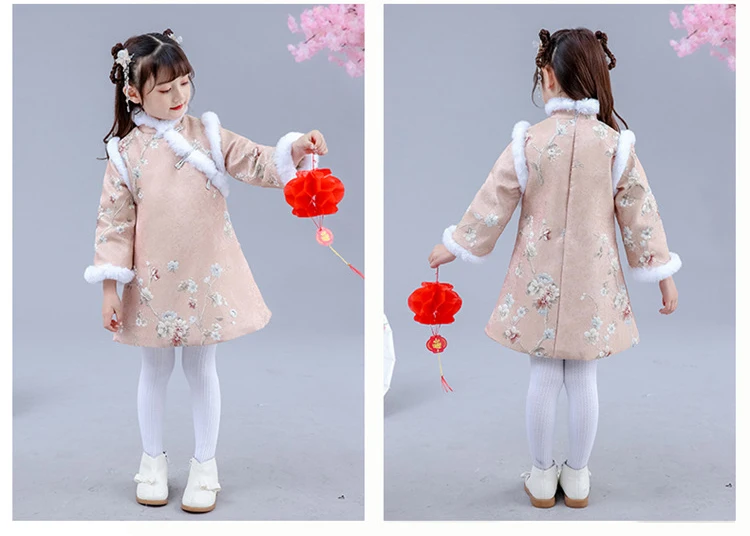Hanfu/платье Чонсам для девочек; зимнее теплое детское платье; детское рождественское платье; одежда принцессы на год