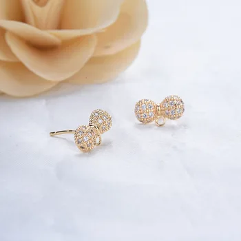 

6PCS 6x12MM 24K Gold Color Plated Brass with Zircon Bow Knot Stud Earring Jewerly Making Diy Jewelry Findings Accessories