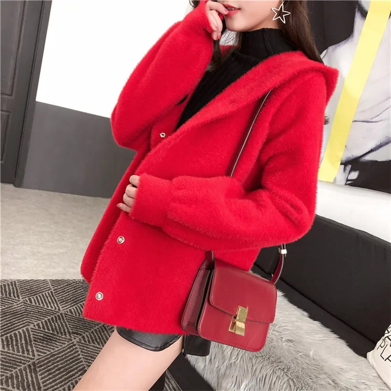 #Special Offers Autumn Winter Mink Cashmere Cardigan Hooded Coat Sweater Women Fashion Button Casual Mink Sweaters Thick warm Outerwear Female