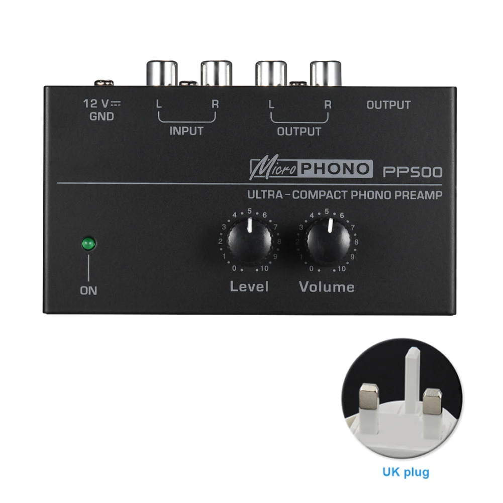 PP500 стерео проигрыватель с уровнем ультра компактный Аудио Металлический регулятор громкости портативный преусилитель фонограф фонокорректор дома - Цвет: UK