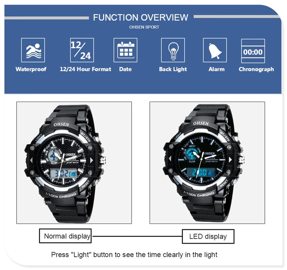 OHSEN Лидирующий бренд, роскошные спортивные часы для мужчин, модные, для улицы, светодиодный, цифровые, мужские наручные часы, водонепроницаемые, военные часы, Relogio Masculino