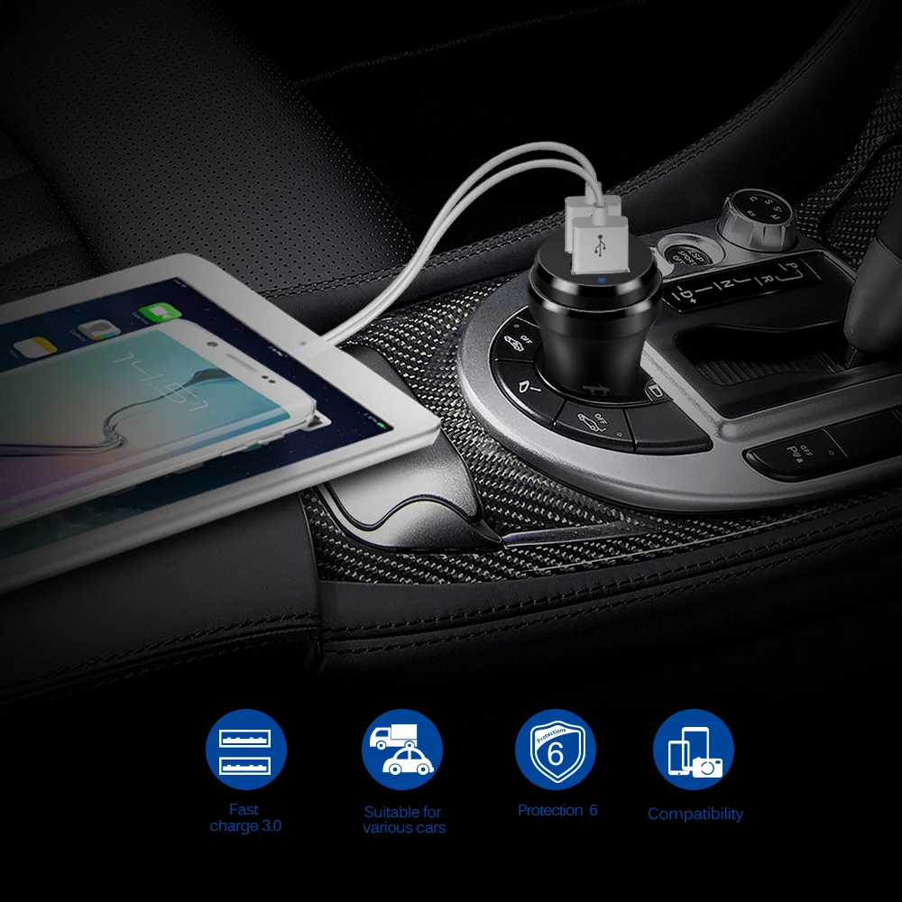 Универсальное USB Автомобильное зарядное устройство для мобильного телефона, светодиодный дисплей, автомобильное зарядное устройство для Xiaomi, huawei, samsung S8, IPhone 6, 6s, 7, 8 Plus, планшет