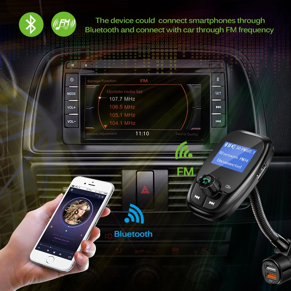 Bluetooth fm-передатчик Автомобильный MP3-плеер с 3,5 мм AUX-In Jack usb портами автомобильный для IPhone 11 Pro Max Xiaomi huawei