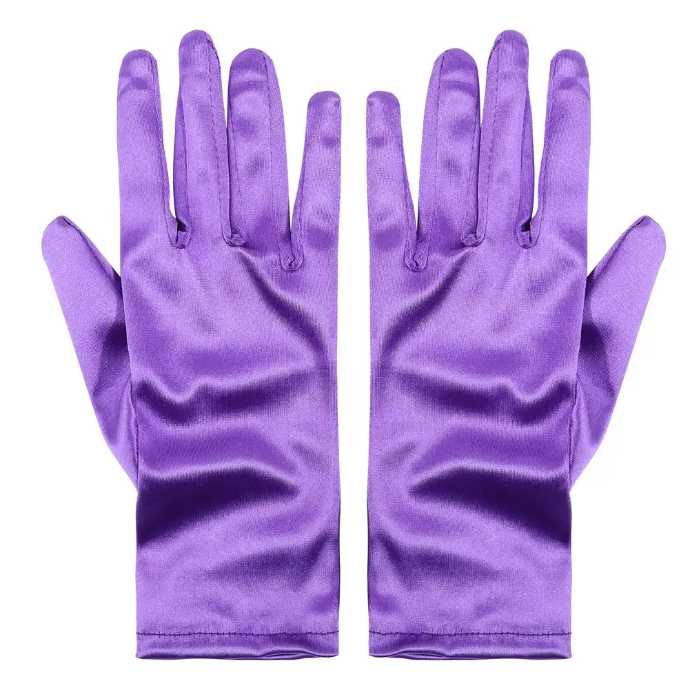Purple Женские атласные Короткие перчатки длиной до запястья для девушек, гладкие перчатки для вечернего торжественного выпускного вечера, перчатки для костюма, этикеты, перчатки для девочек, варежки - Цвет: Purple