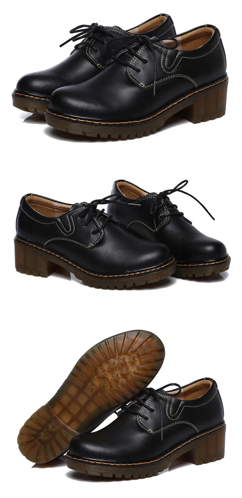 Women's Pumps Oxford Shoes Leather High Heel Sneaker Lady Girl Brogues Vintage Casual Black Grey Oxford Shoes For Women Footwear (6)