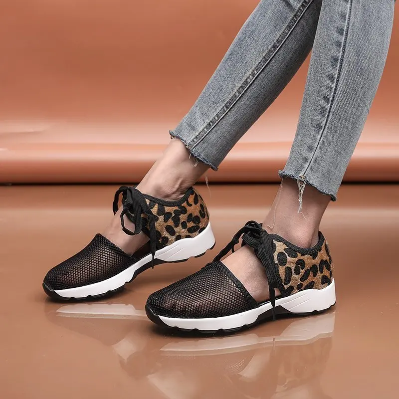 Sandalias informales para mujer, zapatos deportivos de tela de rejilla transpirable con correa de raíces