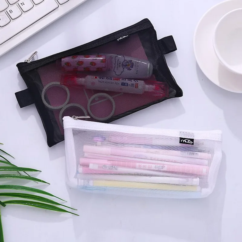 

LoveFrom 1 pcs Mesh Stationery Bag Simple Transparent Grid Test Large Capacity Stationery Bag Stationery Office School Supply