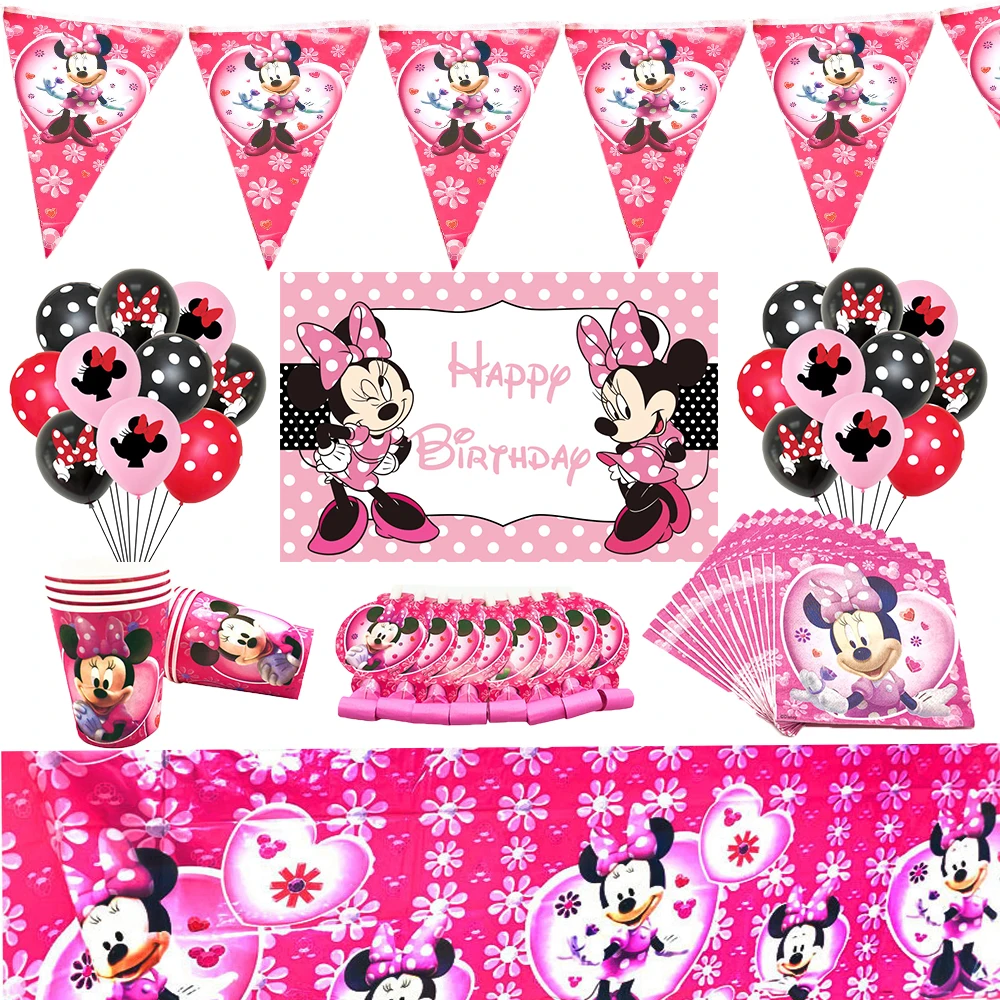 Disney Minnie Mouse Party Decorations Baby Shower Disposable Tableware Shark Mickey Decoration Birthday Girl Plates | Дом и сад