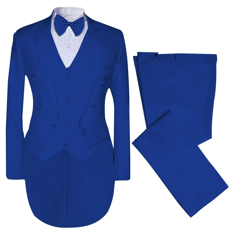 royal blue Белый свадебный смокинг для жениха, 3 предмета, очаровательный деловой мужской костюм, волшебный винтажный смокинг для джентльмена(Блейзер+ брюки+ жилет+ галстук-бабочка - Цвет: royal blue