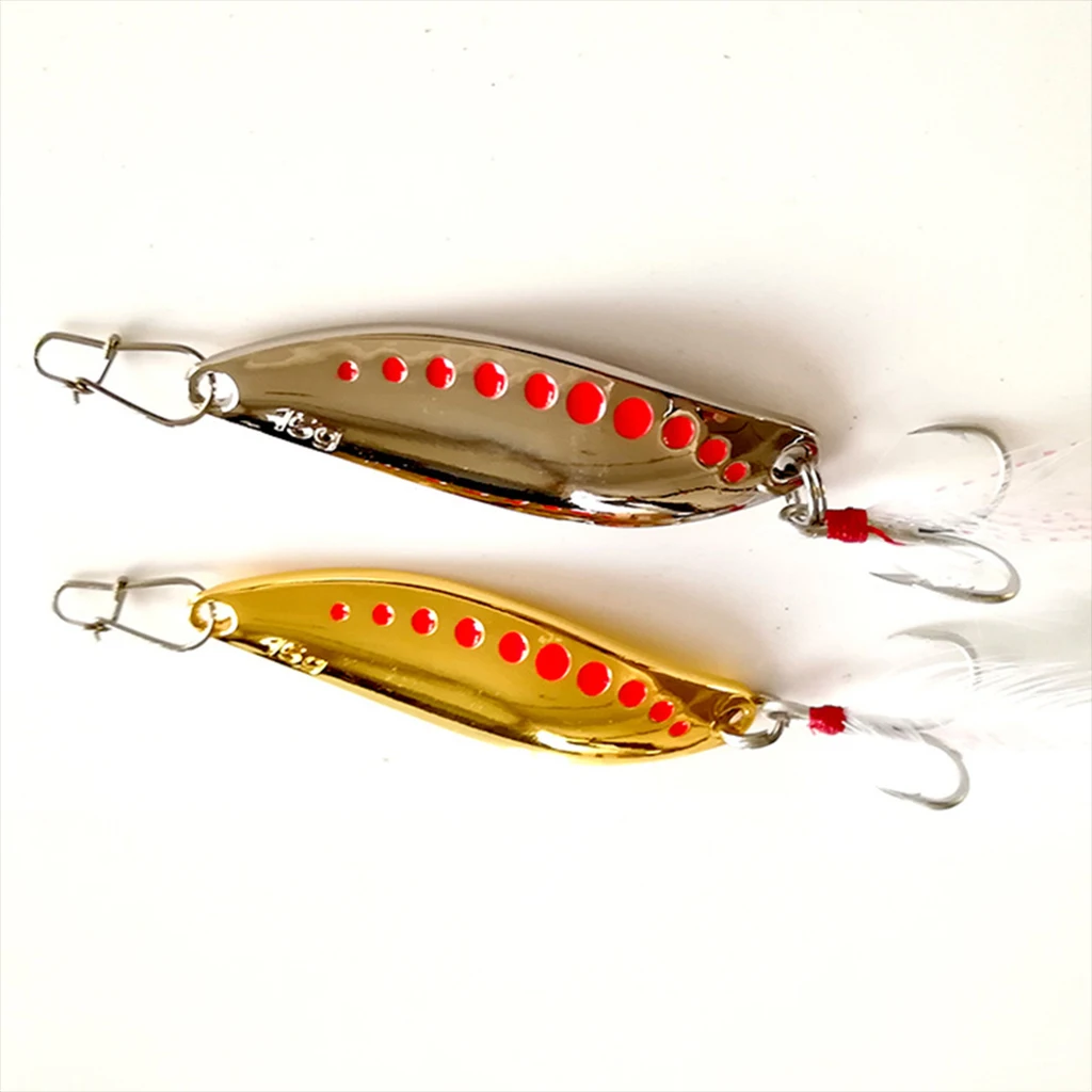 

2PCS Metal Spoon Fishing Lure Hard Baits 10 15 20g Spinner Sequins Noise Paillette with Feather Treble Hook Fishing Tackle