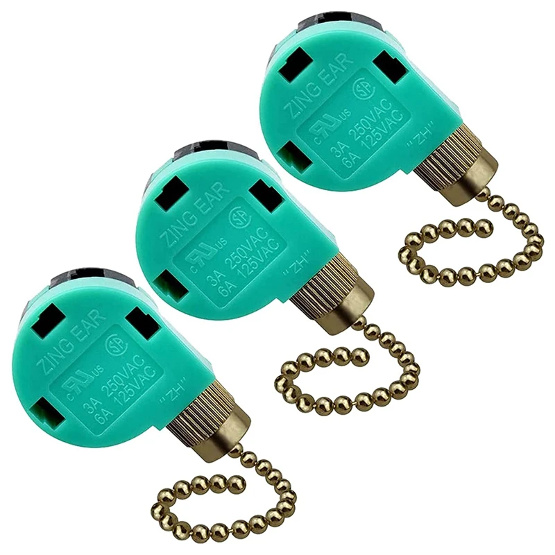 3 Pack Ceiling Fan Switch 3 Speed 4 Wire Zing Ear ZE-268S6 Fan Pull Chain Switch Replacement Speed Control Switch power button cap