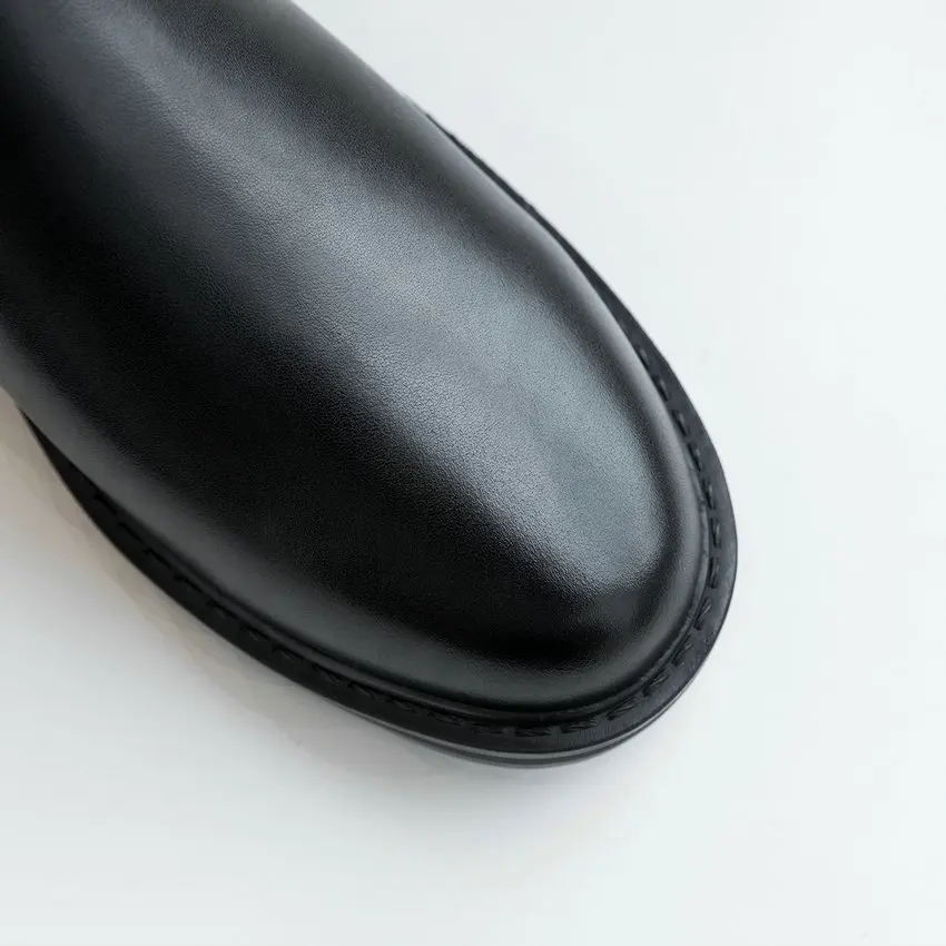 QUTAA/ из коровьей кожи, на молнии; зимние модные сапоги до колена украшения из металла круглый носок на низком каблуке комфортная Женская обувь размеры 34–42