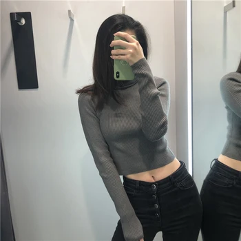 

2020 Za New Casual Fashion Lady Female Women Women's clothes sweater solid color Sexy open bottom shirt